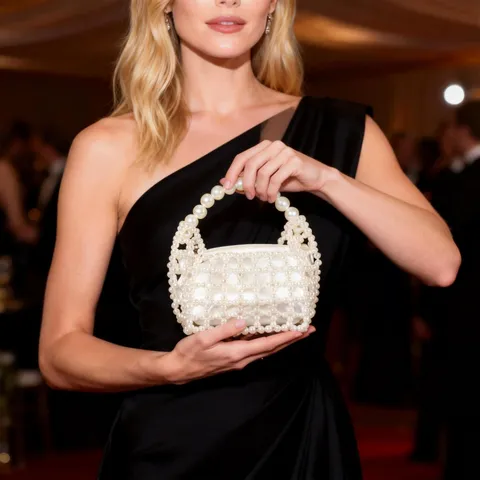 Franse Hepburn Stijl Geweven Kunstparel Handtas Abendtas Elegante Kralen Schouder Crossbody Tas Voor Dames