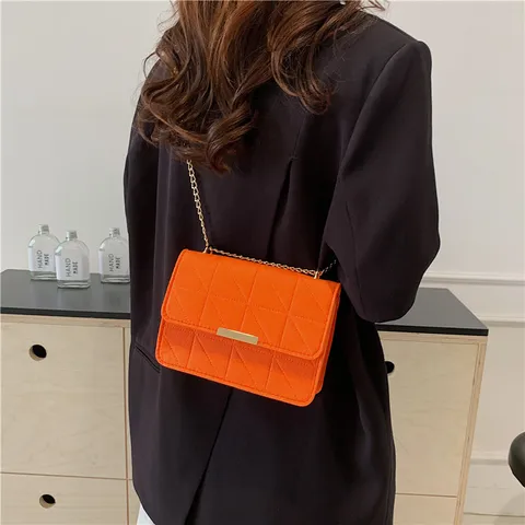Women's Fashion Felt Crossbody Bag Candy Color Geometric Quilted Shoulder Bag with Chain Strap Daily Casual Handbag