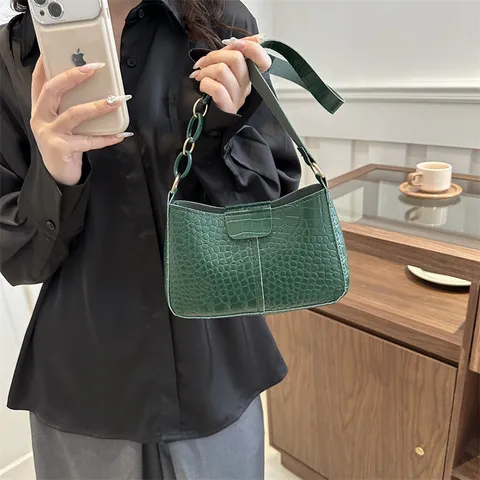 Gynaikeia Moda MoTibo KrokoDileou Dermatini PU Tsanta Mastoxiou Casual Monochromo Fermouar Tsanta Omou Handbag