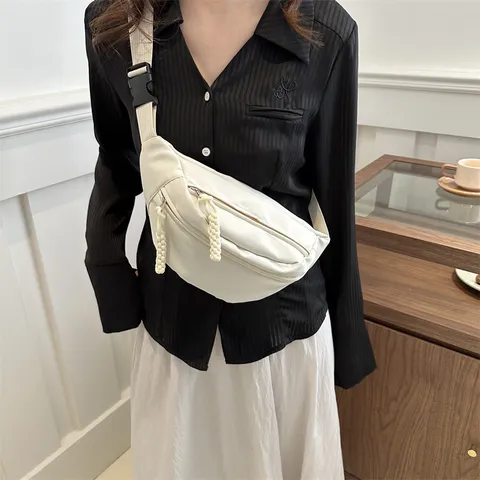 Bolso Bandolera de Lona Casual Para Mujeres Hombres Color Sólido Bolso de Pecho Diario Moda Bolso de Hombro Único Dumpling Bolso de Viaje