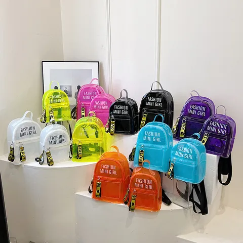 Mochila Jelly de PVC Transparente Moda de Verano Estampado de Letras Casual Escuela Playa Bolsa de Viaje para Mujeres
