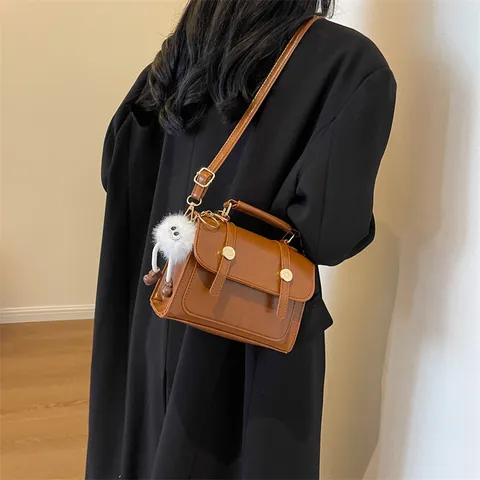 Bolso de Hombro de Cuero PU de Moda para Mujer Casual Vintage Bolso de Asa Superior Pequeño Cuadrado
