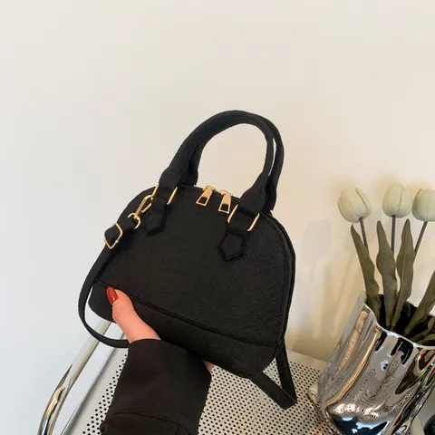 Damen Mode Vintage Muscheltasche Lässige PU Leder Tragegriff Umhängetasche Filz Handtasche