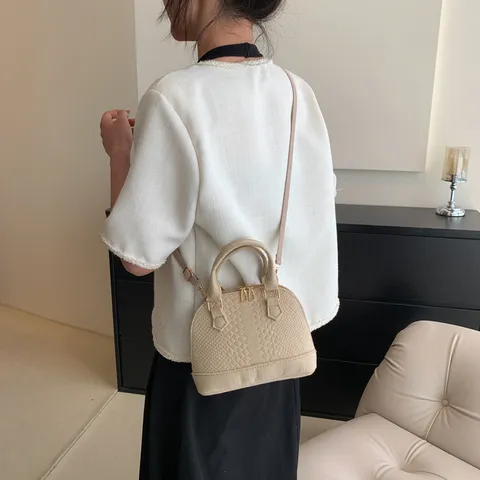 Damen Mode Vintage Muscheltasche Lässige PU Leder Tragegriff Umhängetasche Filz Handtasche