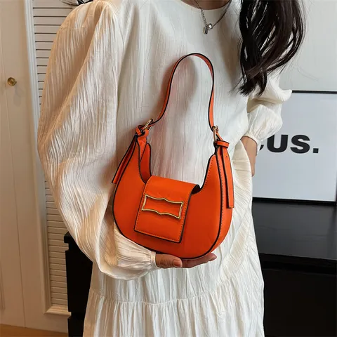 Bolso de Hombro Hobo de Cuero PU de Color Caramelo para Mujer Bolsa de Axila Minimalista de Color Sólido Casual