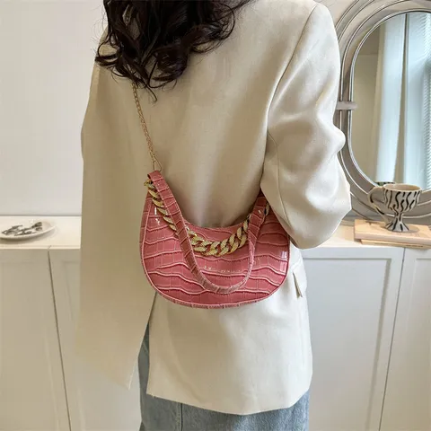 Moda Cuero PU Patrón Cocodrilo Hobo Bolso Mujer Casual Cadena Hombro Bolso Sottobraccio Retro Chic Cartera