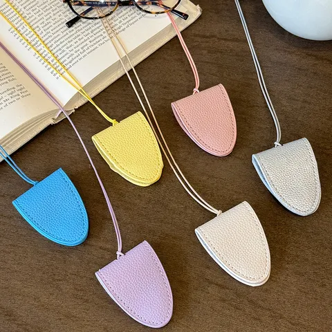 Fashion Leather Eyeglasses Bag Lanyard Necklace For Women Geometric Portable Earphone Case Key Holder Chain Bag Charm Jewelry