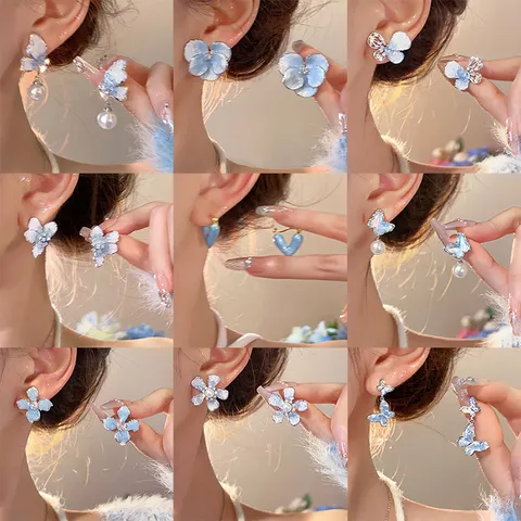Elegant Artificial Crystal Floral Bow Knot Drop Earrings Silver Post Chic Rhinestone Heart Butterfly Ear Studs Luxury Jewelry Gift For Women