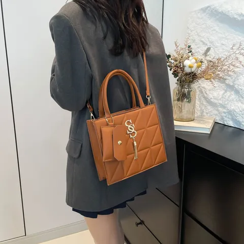Borsa a Tracolla Trapuntata in Pelle PU Minimalista da Donna Borsa a Mano Alla Moda Con Mini Pochette Rimovibile Pendente