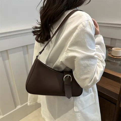 Γυναικείο Μοντέ S Tsanta Mascellis apo Derma PU Minimalist Monochromo Shoulder Bag Casual Handbag Me Metalliko Koumpi