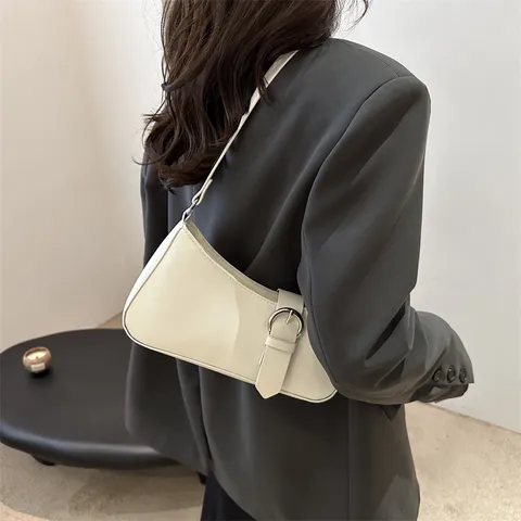 Γυναικείο Μοντέ S Tsanta Mascellis apo Derma PU Minimalist Monochromo Shoulder Bag Casual Handbag Me Metalliko Koumpi