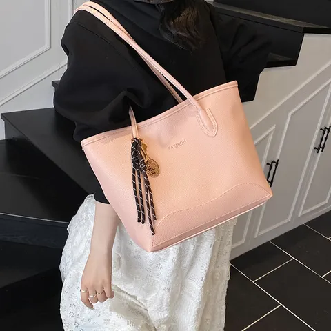 Mujeres Gran Capacidad Bolso Tote Casual Cuero PU Color Sólido Bolso de Hombro Patrón Litchi Retro Bolso de Mano