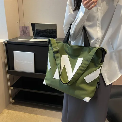 Lässige Segeltuch Tote Tasche Für Damen Große Kapazität Schulter Umhängetasche Minimalistisches Buchstaben Patchwork Tägliche Pendler Handtasche