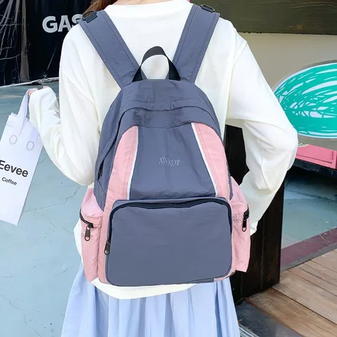 Lässiger Nylon Rucksack Für Schüler Wasserdichte Schul-Büchertasche Stilvolles Farbblock Tägliches Pendeln Reise Daypack