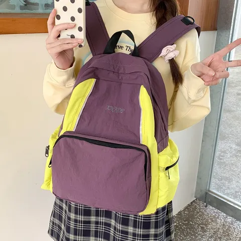 Lässiger Nylon Rucksack Für Schüler Wasserdichte Schul-Büchertasche Stilvolles Farbblock Tägliches Pendeln Reise Daypack