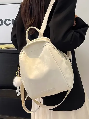 Damen Casual Segeltuch Rucksack Große Kapazität Reise Schule Buch Tasche Mode Pendeln Tagesrucksack Mit Plüsch Anhänger