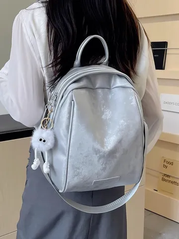 Damen Casual Segeltuch Rucksack Große Kapazität Reise Schule Buch Tasche Mode Pendeln Tagesrucksack Mit Plüsch Anhänger