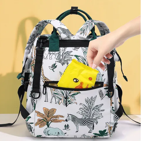 Wasserdichte Große Kapazität Wickeltasche Rucksack Multifunktionale Reise Mutterschaft Baby Windeltasche Mit Nassfach Tropischer Tierdruck