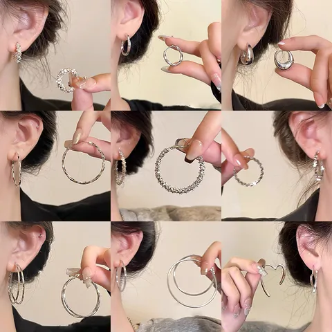 Alloy Heart Twisted Geometric Hoop Earrings For Women 925 Sterling Silver Post Irregular Gold Silver Rhinestone Stud Earrings
