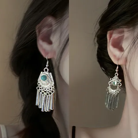 Ethnic Style Tassel Drop Earrings For Women New Chinese Vintage Copper Rhinestone Artificial Pearl Bohemian Vacation Jewelry