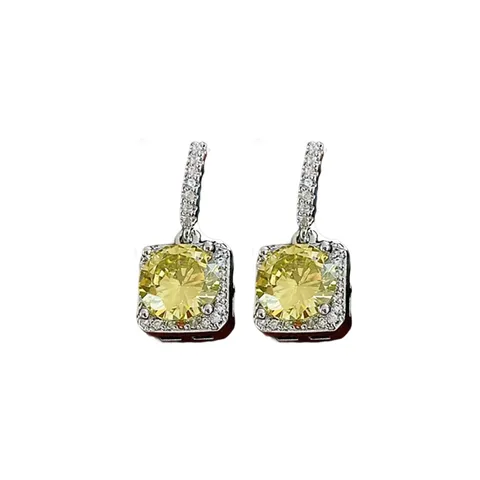 Luxe 18k Vergulde Vierkante Zirconia Hanger Oorknopjes Met 925 Sterling Zilver Stift Mode Sieraden Voor Vrouwen