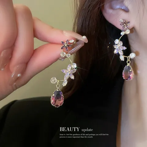 Elegante Kupfer Strass Hängeohrringe Mit 925 Sterling Silber Ohrstecker-Stift Elegante Blume Schmetterling Herz Quaste Ohrringe Für Damen