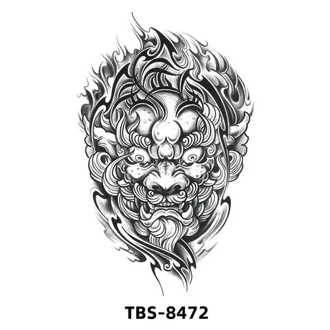 Autocollant de Tatouage Temporaire Imperméable Demi-Bras Tigre Lion Animal Totem Esquisse Art Corporel Décalcomanie pour Fête