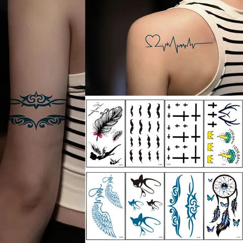 Adesivi per Tatuaggio con Trasferimento d'Acqua Minimalista Floreale Gatto Animale Geometrico Adesivo per Tatuaggio Temporaneo Accessori per Trucco Corpo