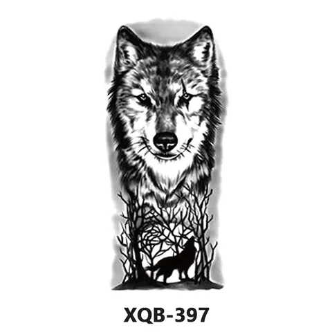 Autocollant de Tatouage Temporaire Imperméable Noir et Blanc Animal Tigre Loup Faux Tatouage Pour Bras Corps Fête