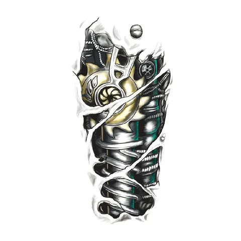 Autocollants de Tatouage Temporaire Imperméables Crâne Sombre Fleur Cyberpunk Bras Mécanique Faux Tatouage Pour Hommes Femmes
