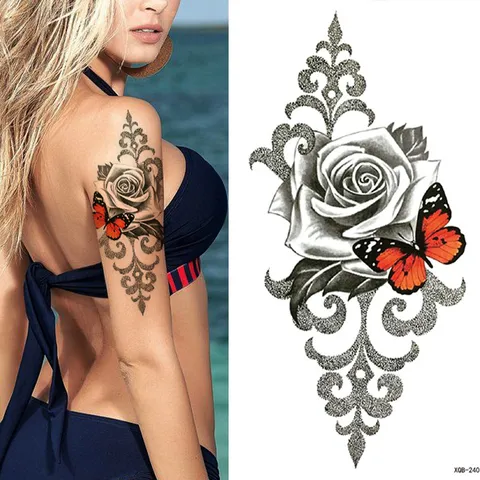 Autocollant de Tatouage Temporaire Imperméable Loup Noir Dragon Lion Rose Totem Art Corporel Faux Tatouage Pour Hommes Femmes