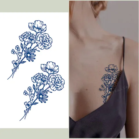 Autocollant de Tatouage Temporaire au Jus de Herbe Imperméable Longue Durée Faux Tatouage Plante Florale Design Géométrique Autocollant d'Art Corporel