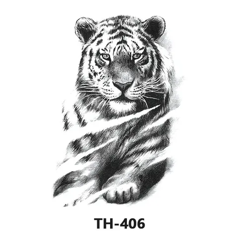 Autocollant de Tatouage Temporaire Imperméable Totem Animal Tigre Chat Fleur Art Corporel Fête pour Hommes Femmes