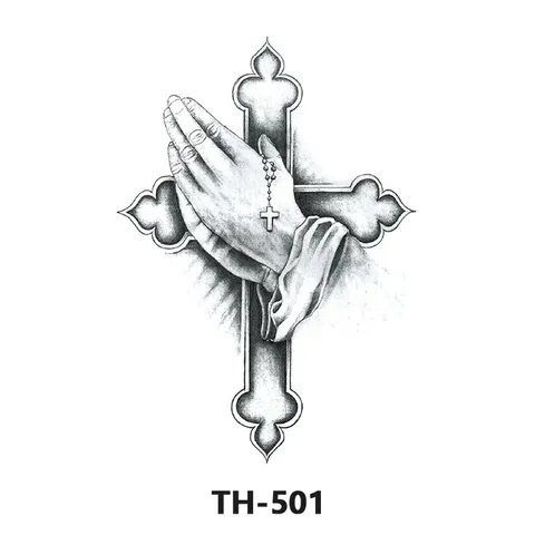 Autocollant de Tatouage Temporaire Imperméable Croix Noire Animal Fleur Gothique Bras Corps Art Faux Tatouage pour Hommes Femmes