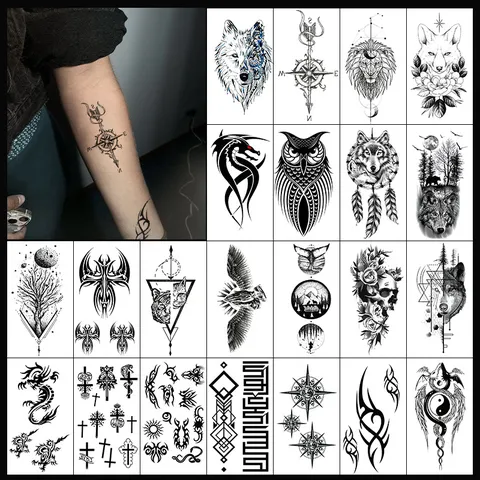Adesivo per Tatuaggio Temporaneo Totem Geometrico a Trasferimento d'Acqua Impermeabile Arte Corporea Finto Tatuaggio per Festa