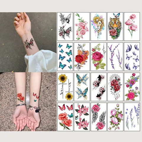 Autocollant de Tatouage Temporaire Imperméable Papillon Floral Frais Décoration de Peau de Mode