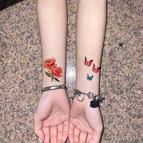 Autocollant de Tatouage Temporaire Imperméable Papillon Floral Frais Décoration de Peau de Mode