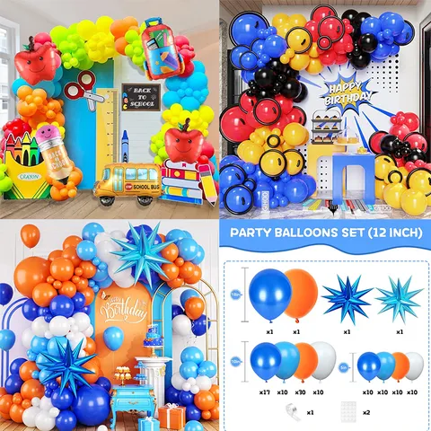 Back To School Colorful Balloon Garland Kit Latex Aluminum Foil Cartoon Bus Pencil Apple Balloon Set For Kids Birthday Party Decoration Campus Event Supplies