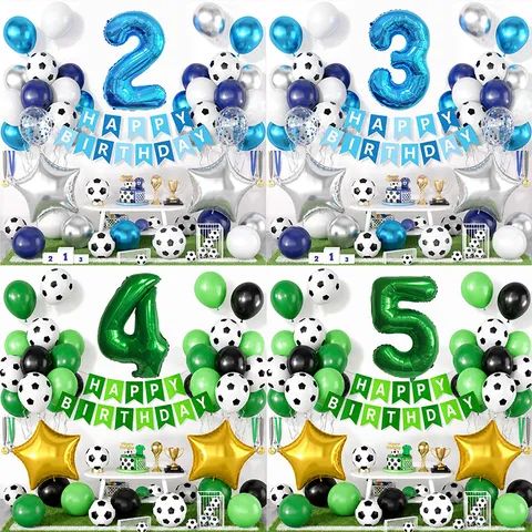 Set di Decorazioni per Palloncini per Feste di Compleanno a Tema Calcio Palloncini in Lattice con Numeri in Film di Alluminio