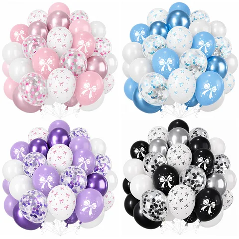 Light Luxury Bow Knot Printed Sequin Balloon Set Latex Balloons For Baby First Birthday Party Decorations Celebration Supplies