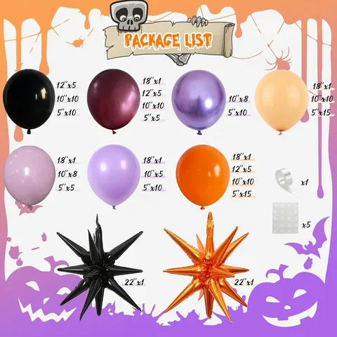 Black Purple Spider Explosion Star Balloon Arch Kit Halloween Party Dark Themed Latex Aluminum Film Garland Decoration Kit