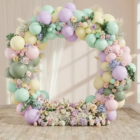Kit Arche Guirlande de Ballons Macaron de Printemps Avec Décoration Florale Artificielle Ballons en Latex Pastel pour Anniversaire Pâques Fête Fond