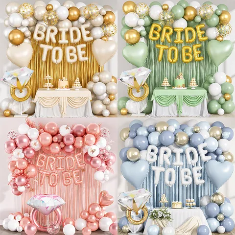 Bride To Be Wedding Balloon Set Diamond Ring Foil Fringe Curtain Backdrop Decoration For Bridal Shower Bachelorette Party Celebration Props