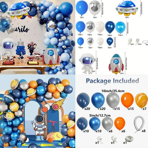 Astronaut Ruimte Thema Ballonboog Sterrenstelsel Verjaardag Decoraties Blauw Zilver Latex Folie Ballonnen Slinger