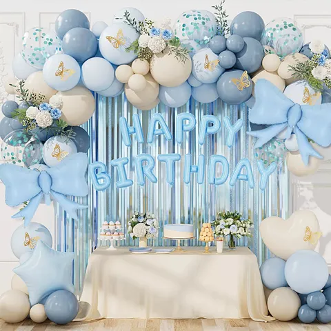 Lichtblauw Strik Vlinder Ballonnenboog Slingers Set Folie Gordijn Banner Decoraties Voor Kinderen Verjaardag Feestartikelen