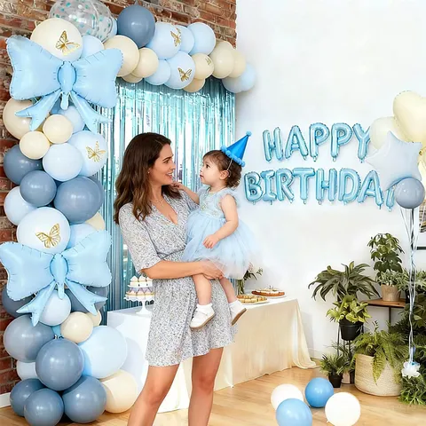 Lichtblauw Strik Vlinder Ballonnenboog Slingers Set Folie Gordijn Banner Decoraties Voor Kinderen Verjaardag Feestartikelen