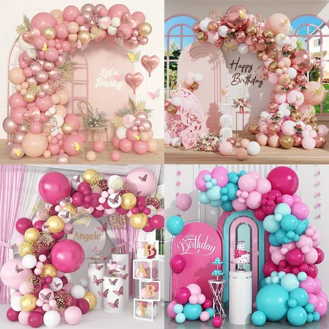 Roze Goud Ballonboog Set Dromerige Latex Aluminiumfolie Ballonnen Met Vlinder Stickers Voor Verjaardag Banket Feest Achtergrond Decoratie