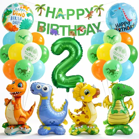 Waldgrün Dinosaurier Geburtstag Party Ballons Set Mit Nummer Folienballon Happy Birthday Banner Für Kinder Party Deko
