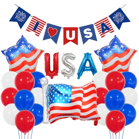 USA Onafhankelijkheidsdag Patriottische Feest Decoratie Set Amerikaanse Vlag Ster Folie Latex Ballonnen USA Banner Slinger