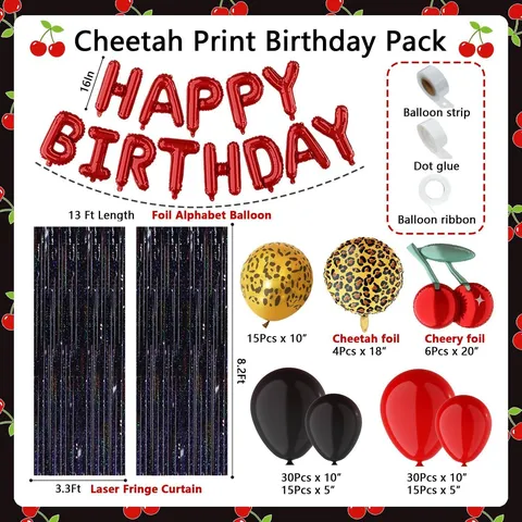 Retro Leopard Print Cherry Balloon Set Red Black Latex Foil Balloons For Birthday Party Event Decoration Accessories